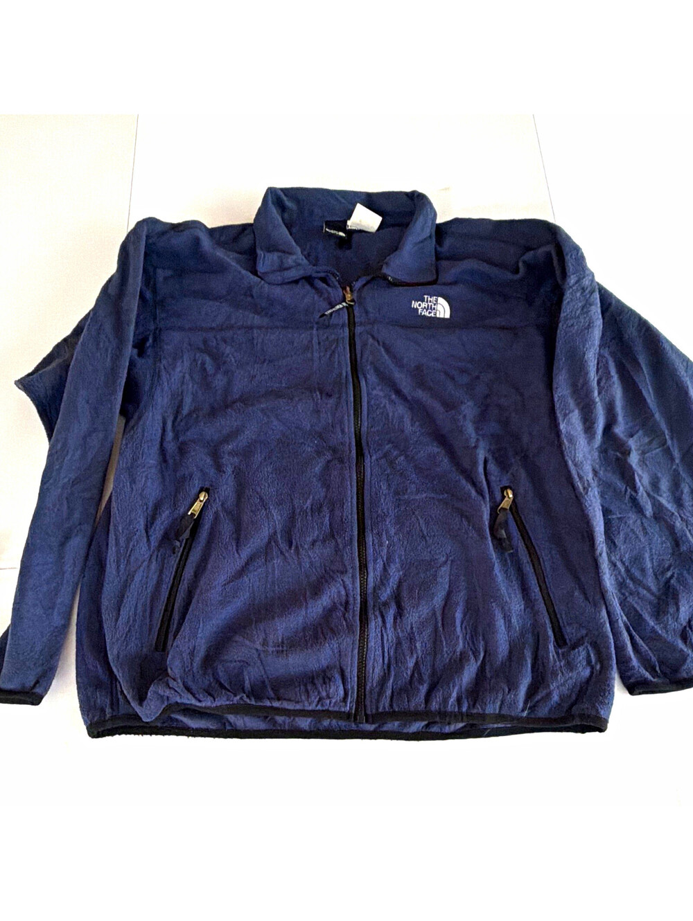 The North Face Men's Blue Solid Full Zip Logo Jacket Zipped Pockets XXL